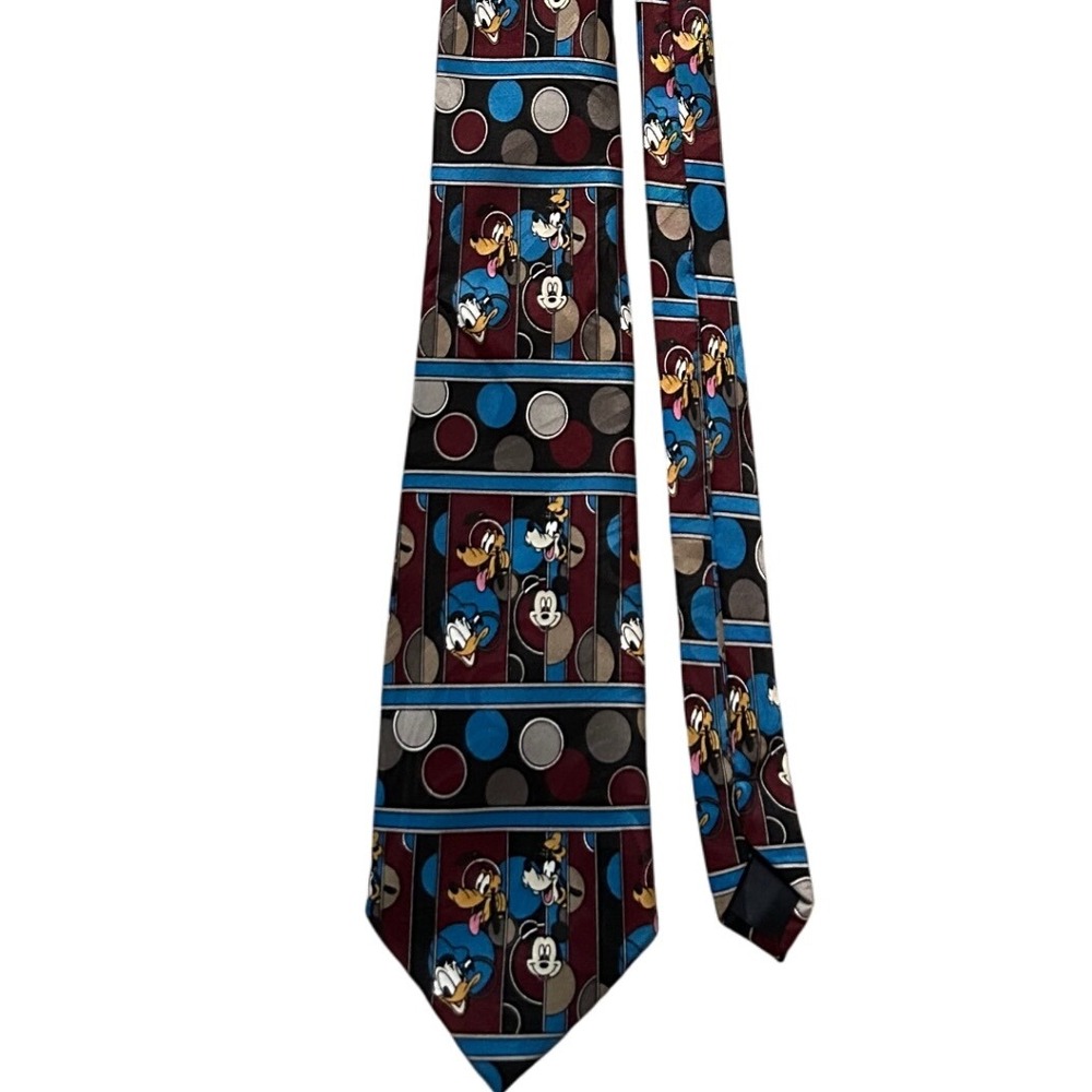 Disney‎ Mickey Mouse Donald Duck Silk Necktie Burgundy Blue Novelty